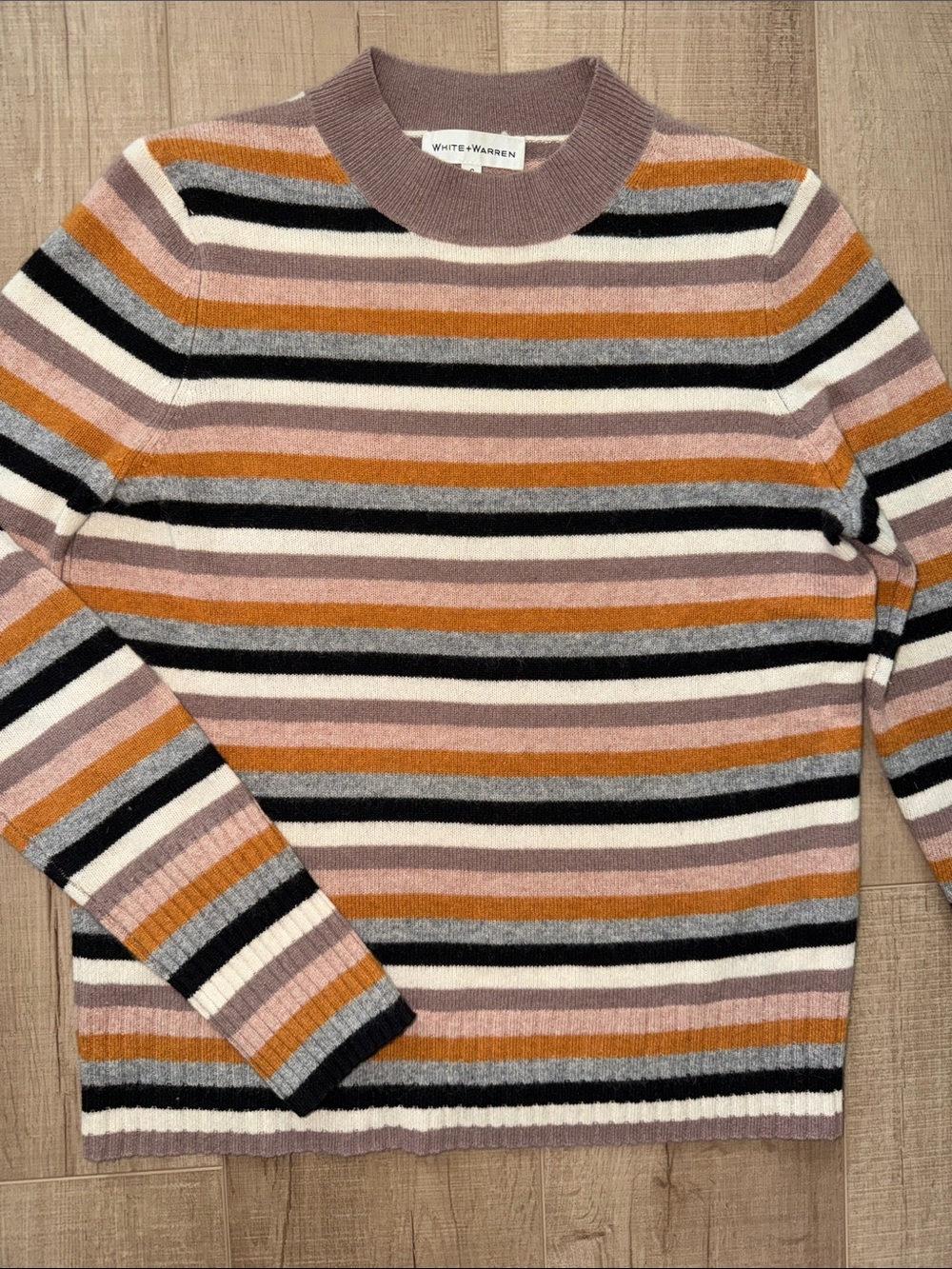 White + Warren Women’s 100% Cashmere Autumn Striped Mockneck Sweater - Small